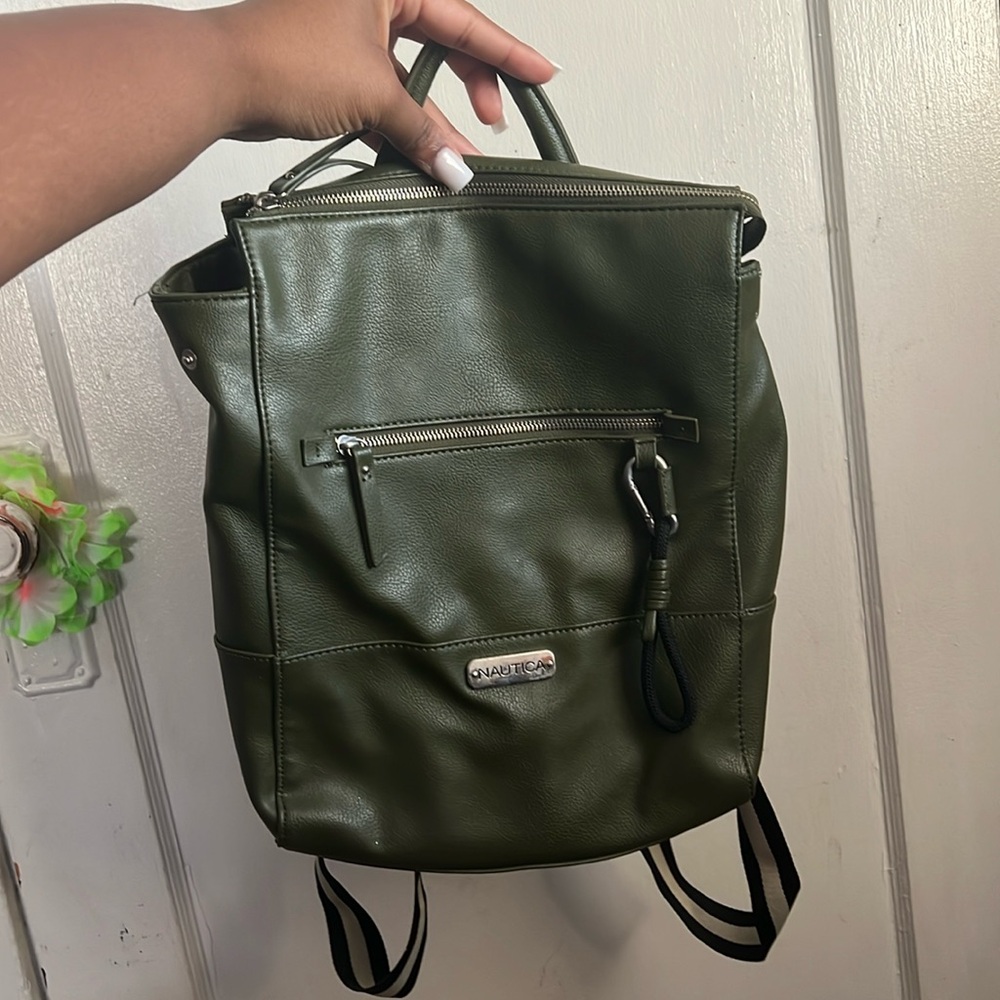 Nautica Dark Green Leather Backpack